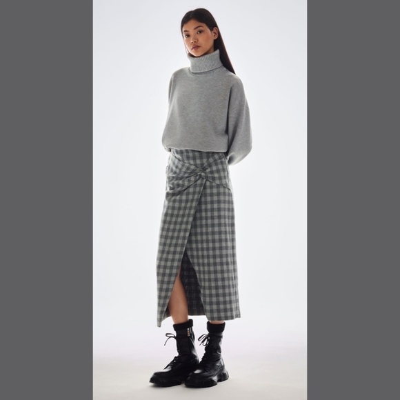 ZARA GRAY PLAID SKIRT FAUX WRAP WITH KNOT XS - Picture 11 of 14
